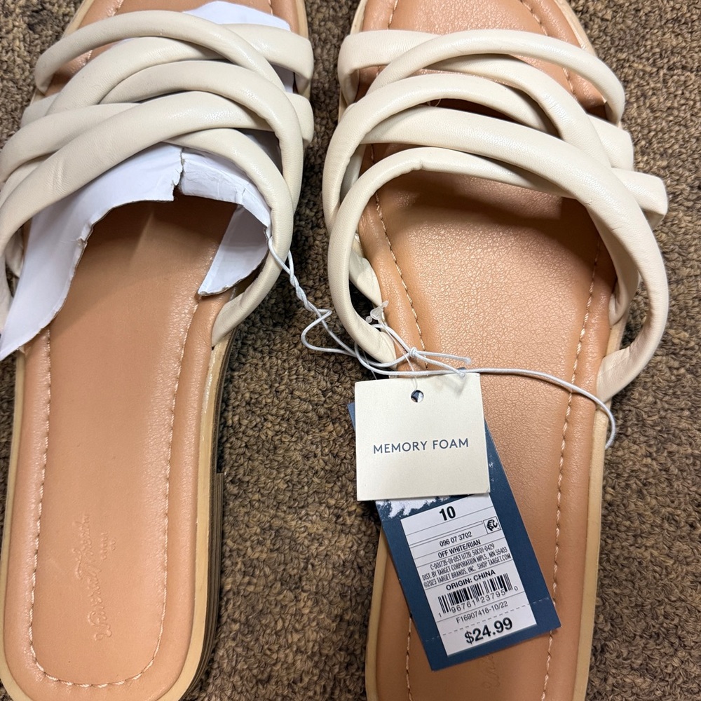 Cream Memory Foam Strappy Slide Sandals - Women's